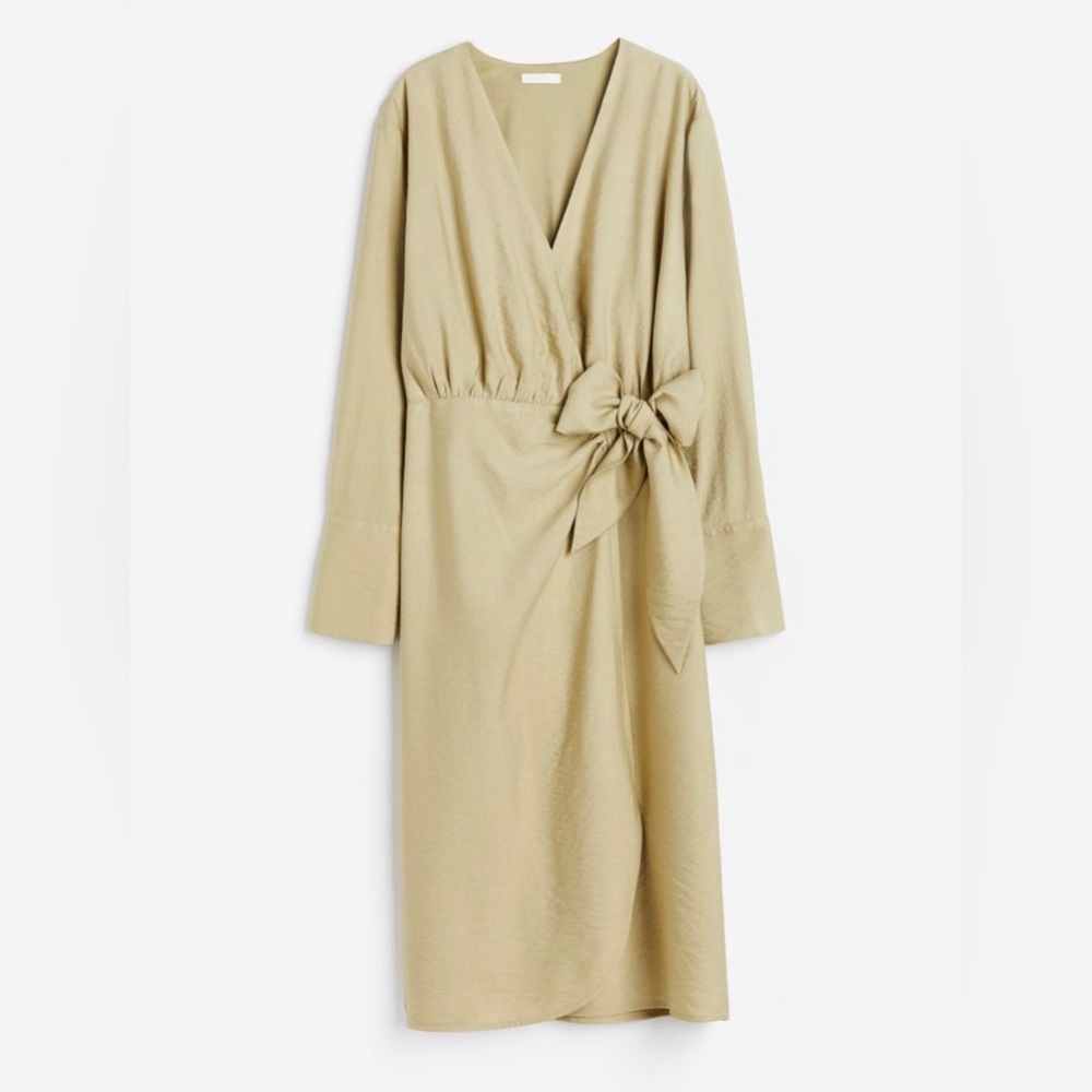 H&M Pistachio color wrap up midi dress
